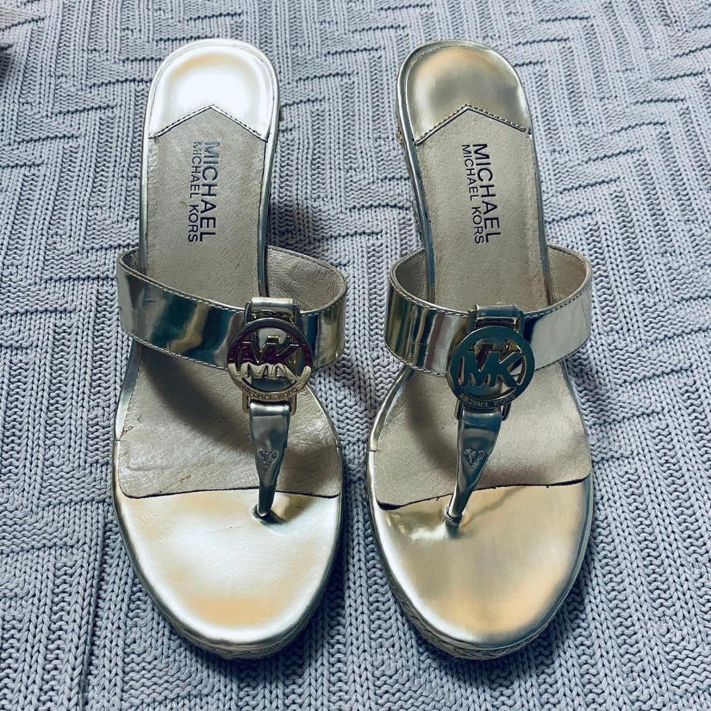 Michael Michael Kors platinum espadrille wedge sandals